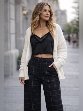 Brandy Melville Black Satin and Lace Crop Tank top